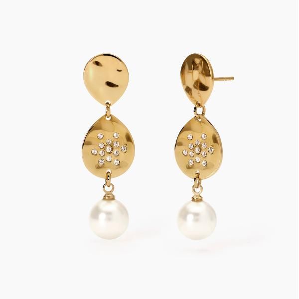 2 Jewels Orecchini Acciaio Gold Perla e Goccia con Cristalli