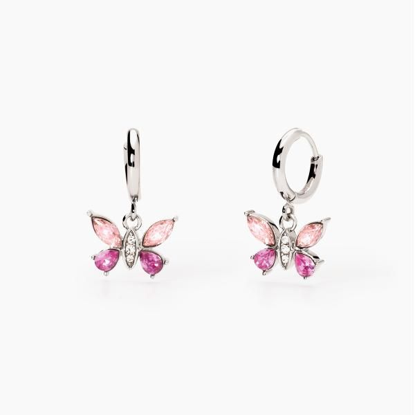 2 Jewels Cerchi Acciaio Farfalla Cristalli Rosa