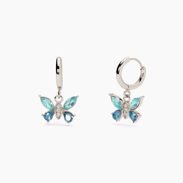 2 Jewels Cerchi Acciaio Farfalla Cristalli Azzurri