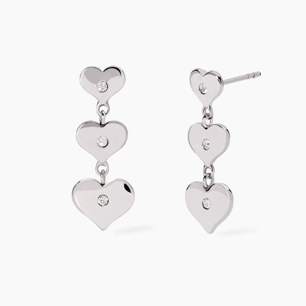 2 Jewels Orecchini Acciaio 3 Cuori e Cristalli