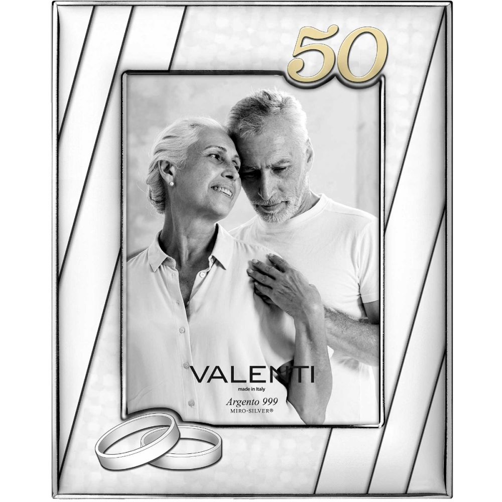 Valenti Cornice Anniversario 50° Argento e Legno 13X18