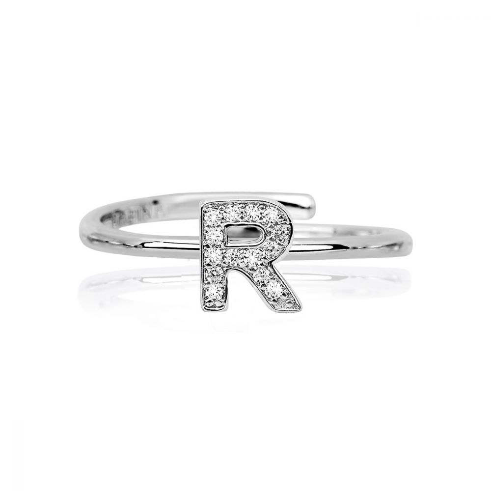 Mabina Anello Donna Argento Regolabile Lettera R e Zirconi