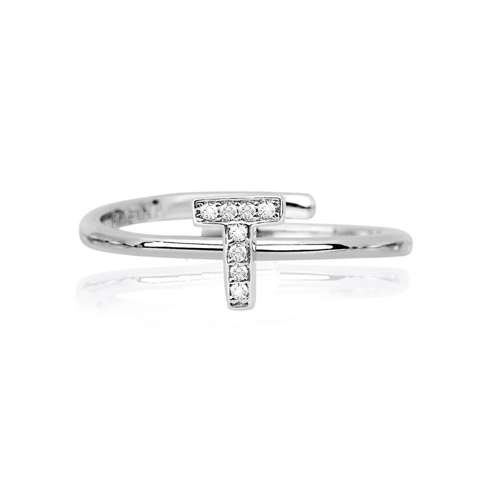Mabina Anello Donna Argento Regolabile Lettera T e Zirconi