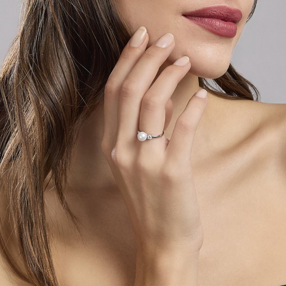 Mabina Anello Regolabile Argento Rodiato Perla e Zirconi