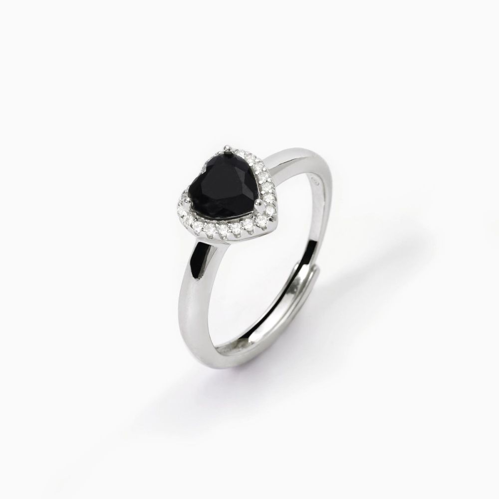 Mabina Anello Regolabile Argento Rodiato Cuore Nero