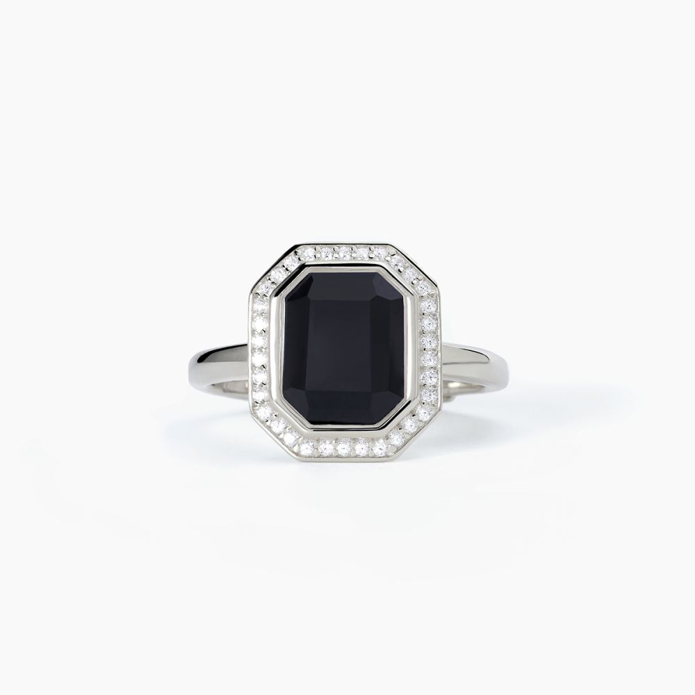 Mabina Anello Regolabile Argento Rodiato Agata Nera