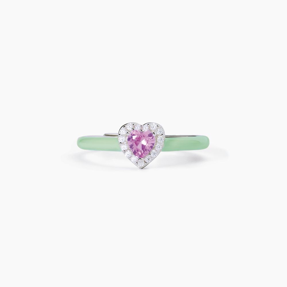 Mabina Anello Argento Smalto Verde Cuore Rosa