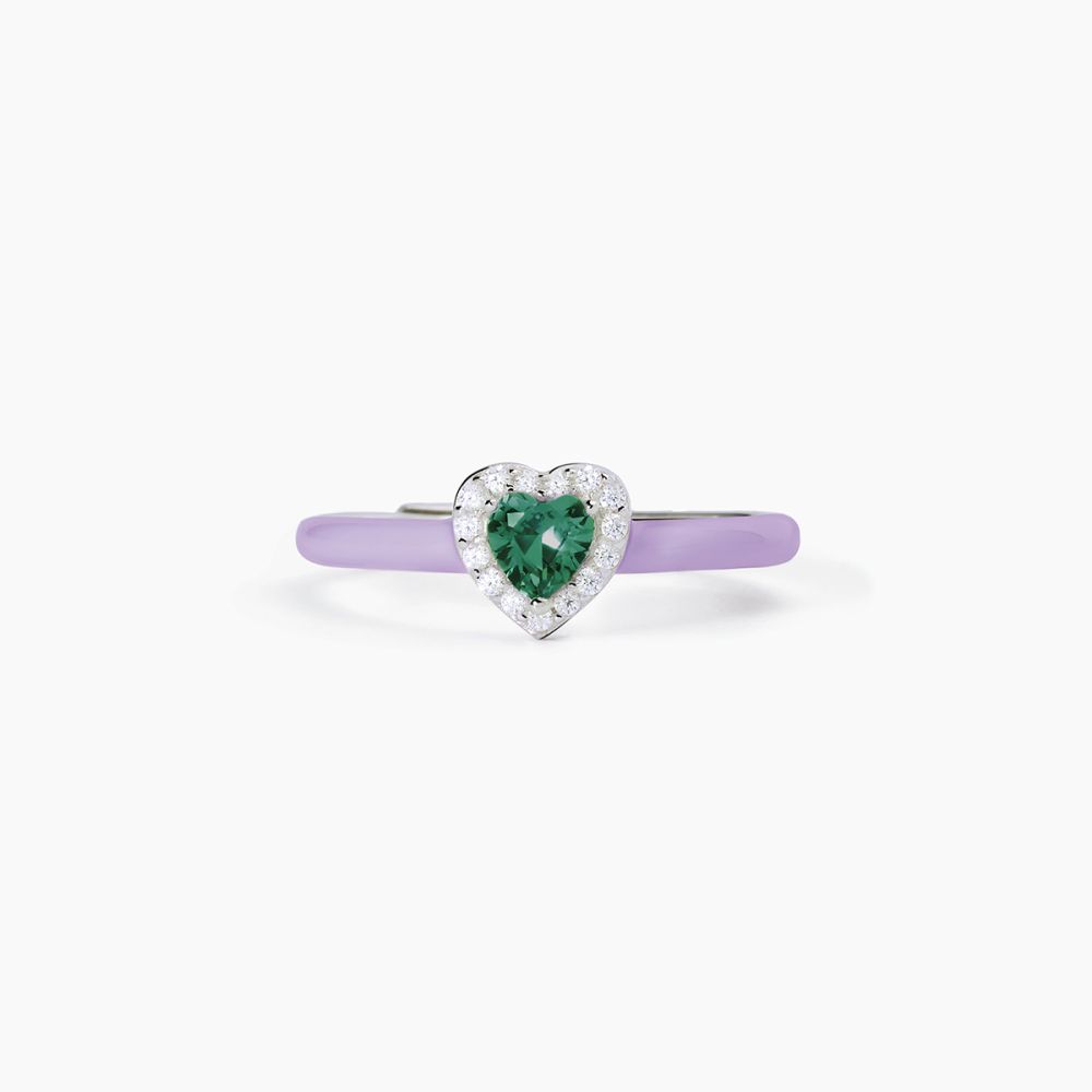 Mabina Anello Argento Smalto Viola Cuore Smeraldo