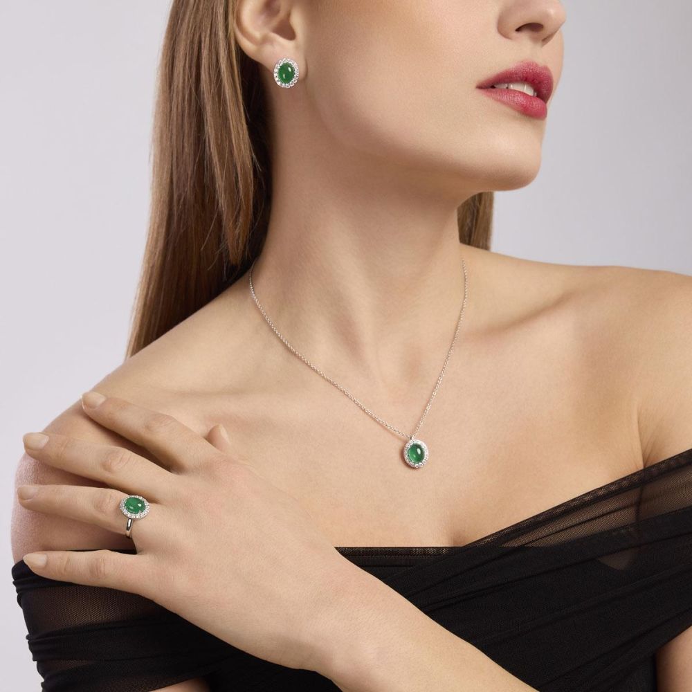 Mabina Anello Argento Agata Verde