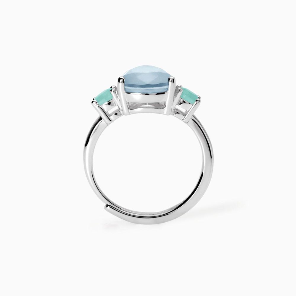 Mabina Anello Regolabile Argento Stone Azzurro Santorini