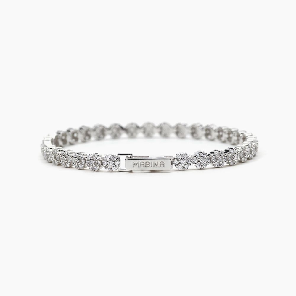 Mabina Tennis Argento Rodiato Zirconi Fiori Bianchi