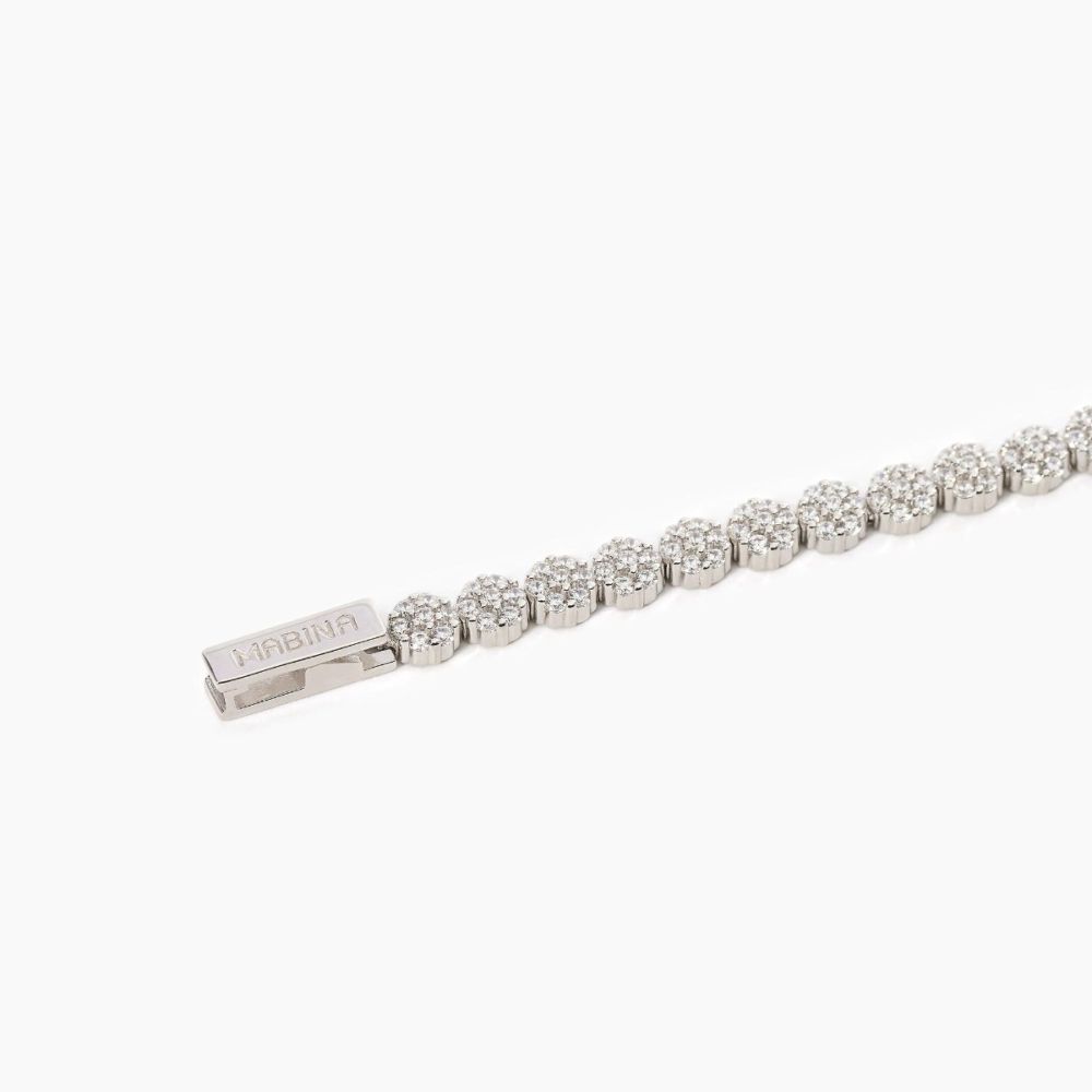 Mabina Tennis Argento Rodiato Zirconi Fiori Bianchi
