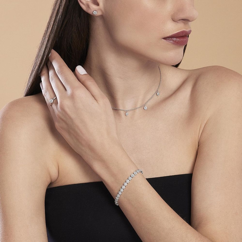 Mabina Tennis Argento Rodiato Zirconi Fiori Bianchi
