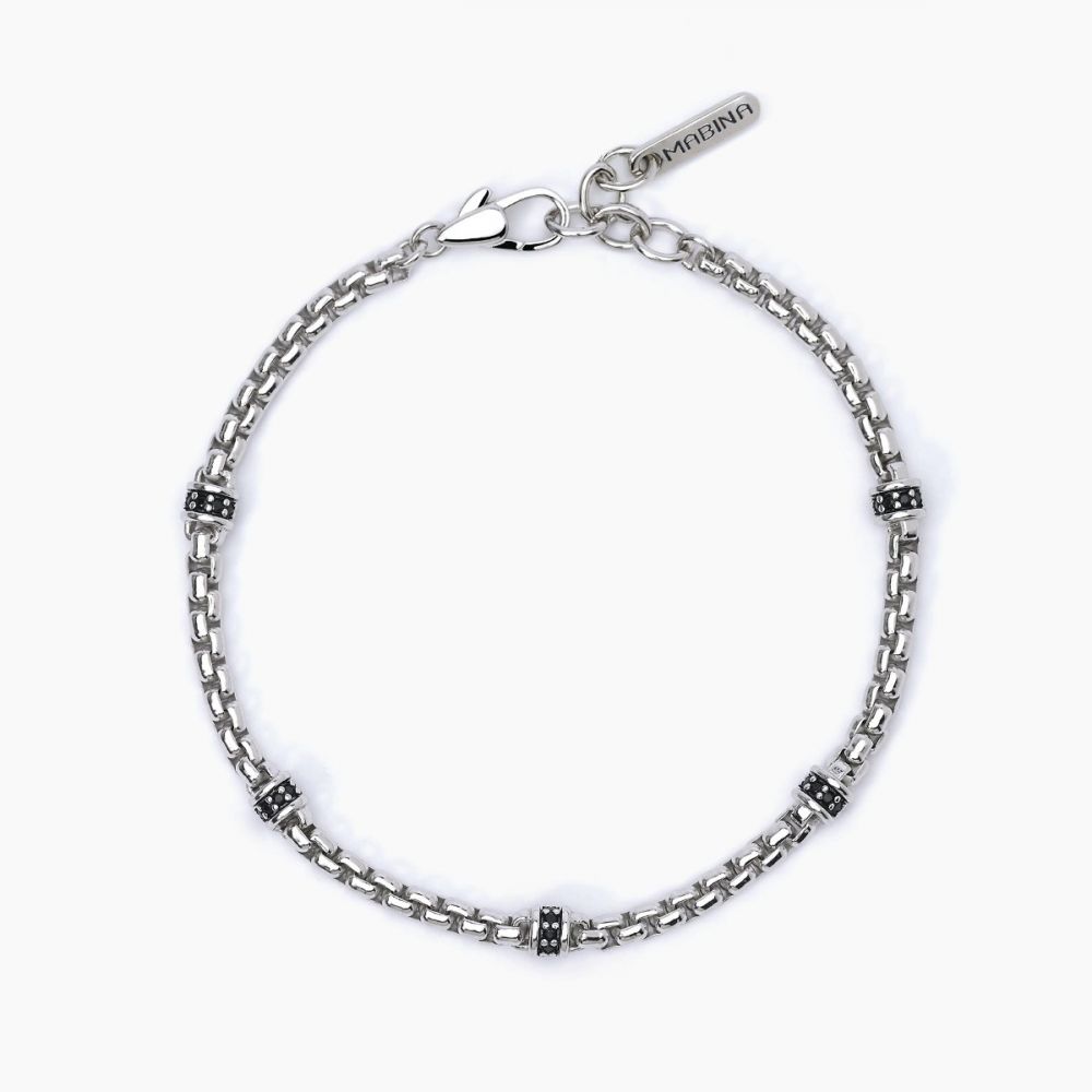 Mabina Bracciale Uomo Argento Inserti e Zirconi Neri