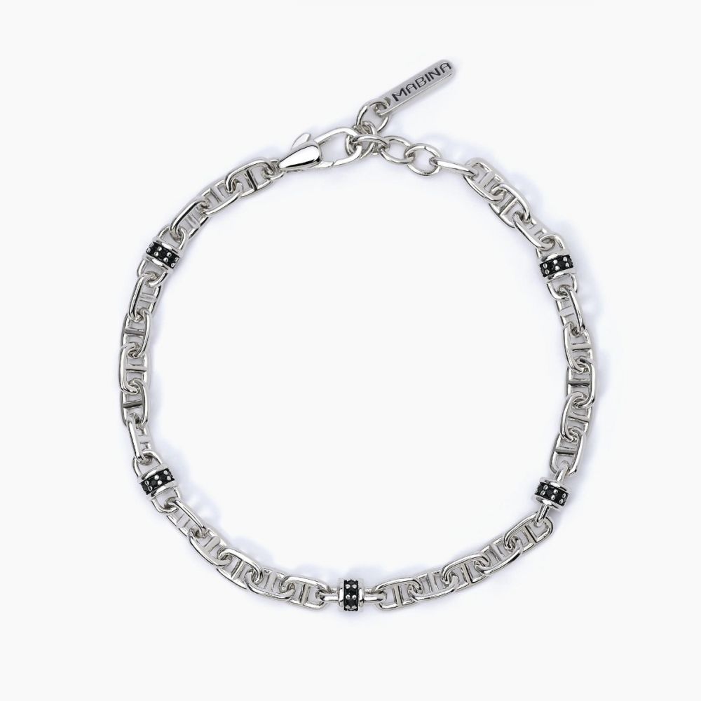 Mabina Bracciale Uomo Argento Inserti Neri