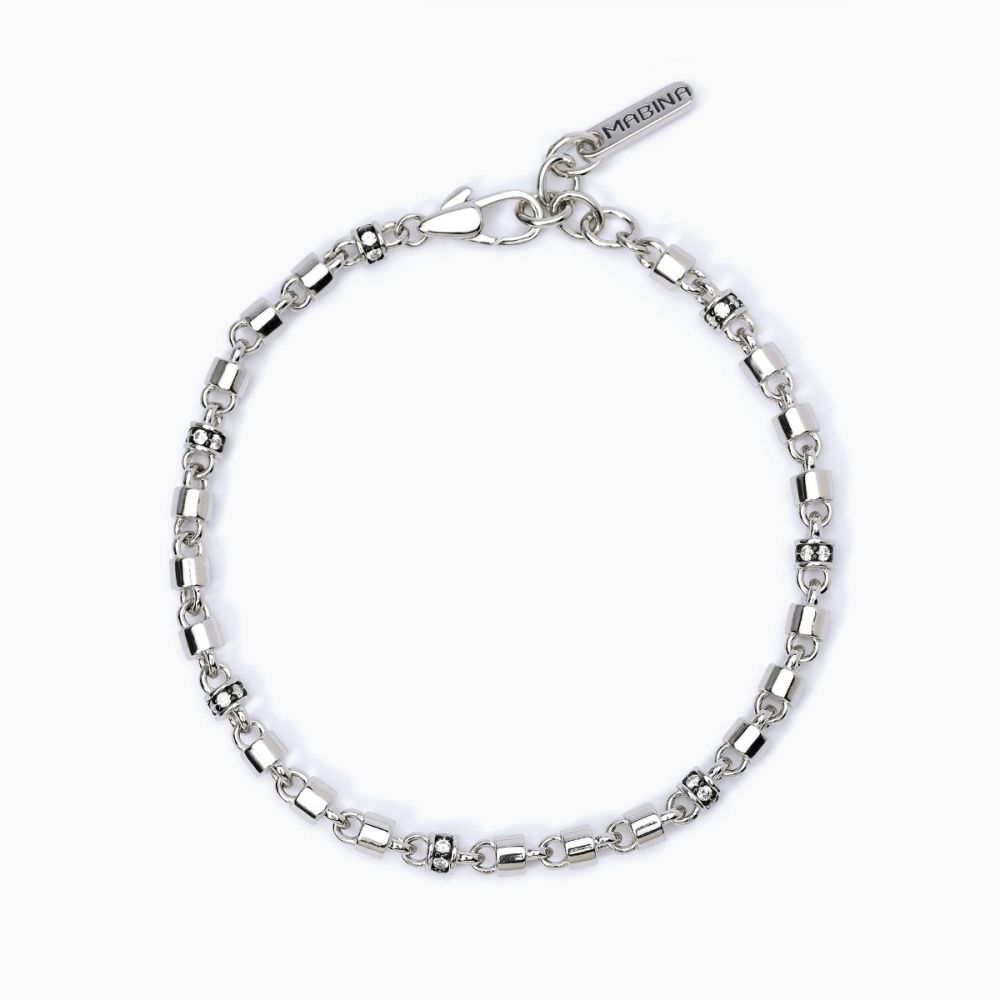 Mabina Bracciale Uomo Argento Inserti Zirconi Bianchi