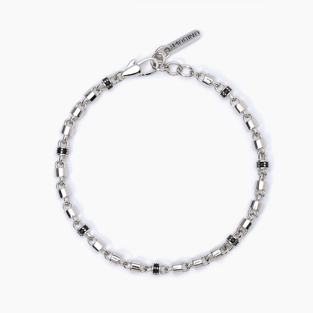 Mabina Bracciale Uomo Argento Inserti Zirconi Neri