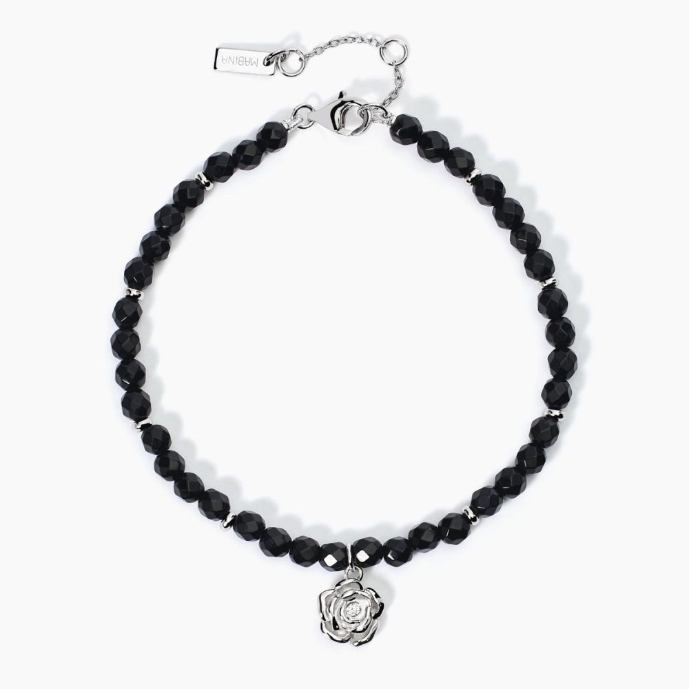 Mabina Bracciale Argento Rodiato Cristalli Agata Nera e Rosa