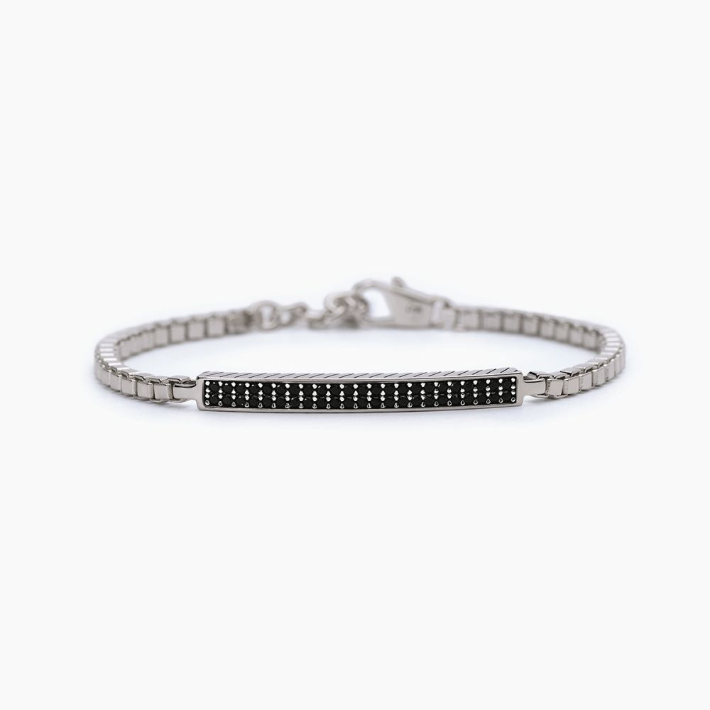 Mabina Bracciale Argento Rodiato Piastra Zirconi Neri