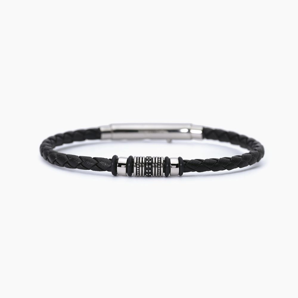 Mabina Bracciale Argento Pelle Nera e Zirconi