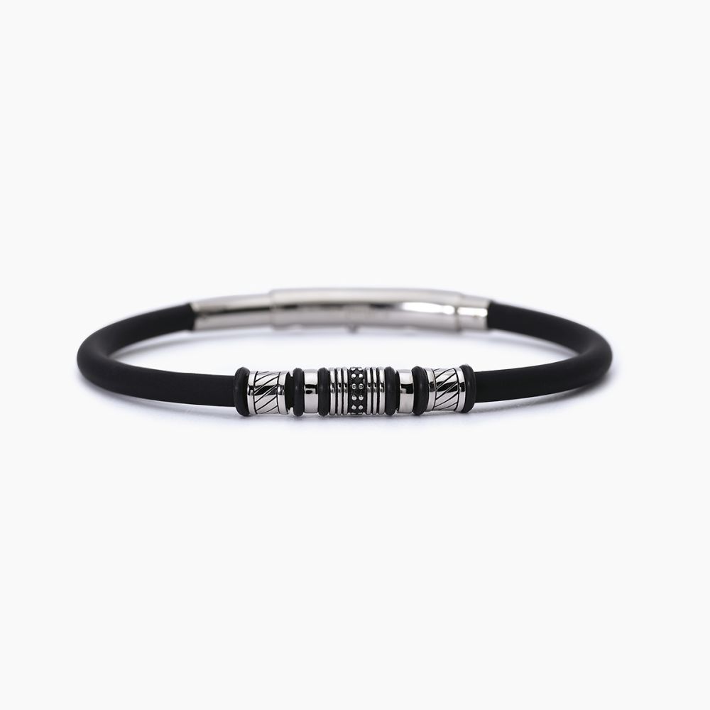 Mabina Bracciale Argento Silicone Nero e Zirconi