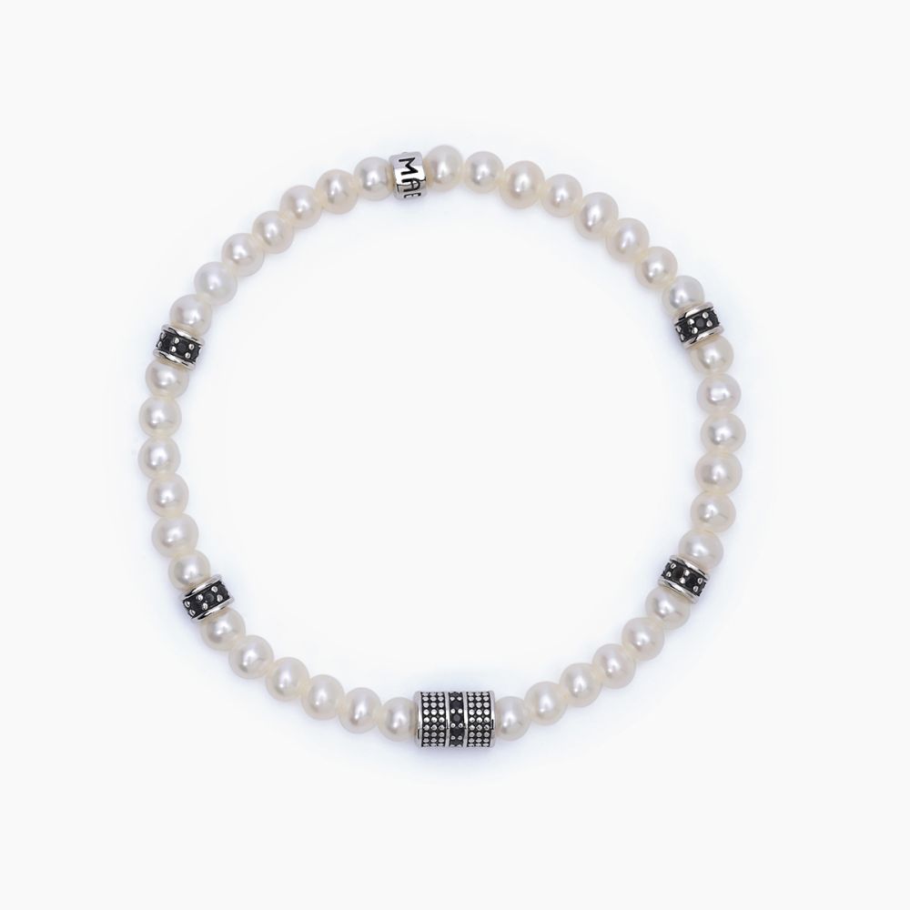 Mabina Bracciale Elastico Argento Perle Bianche