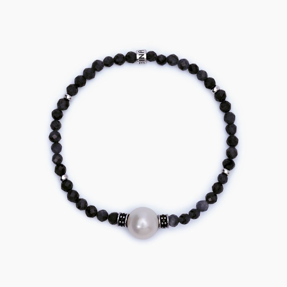 Mabina Bracciale Elastico Argento Agata Nera