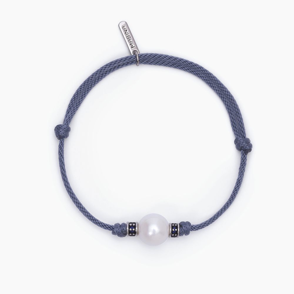 Mabina Bracciale Argento Cordino Blu Perla Bianca