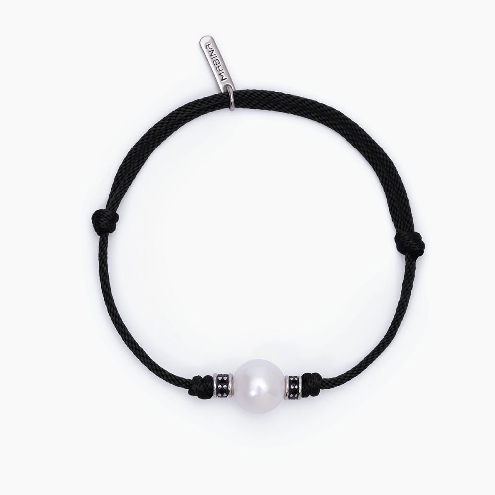 Mabina Bracciale Argento Cordino Nero Perla Bianca