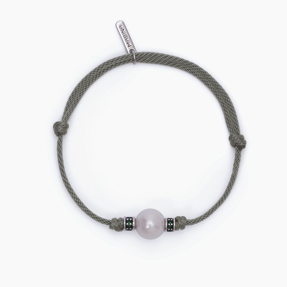 Mabina Bracciale Argento Cordino Verde Perla Grigia