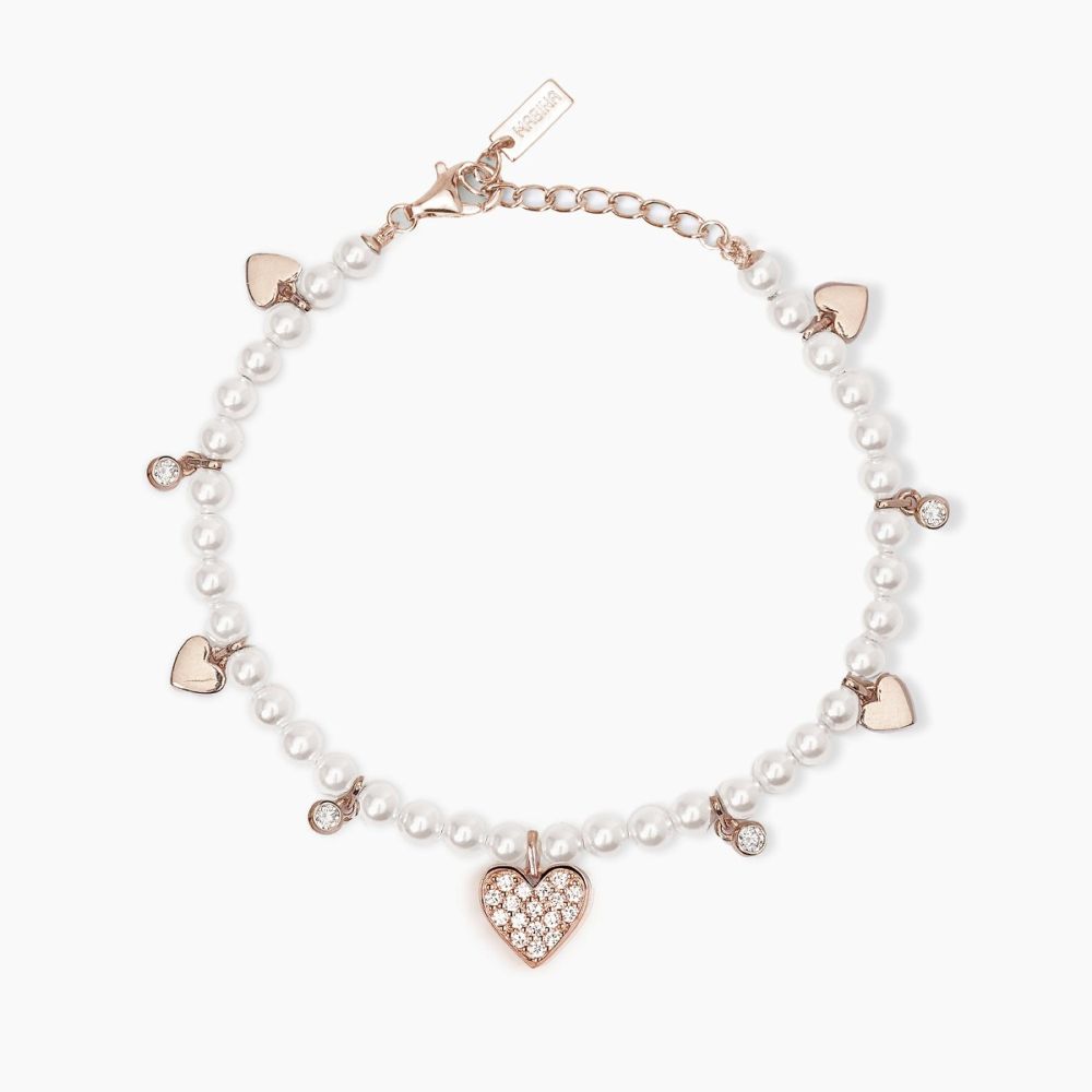Mabina Bracciale Argento Rosè Perle e Charm