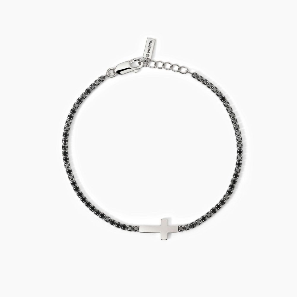 Mabina Tennis Argento Zirconi Neri e Croce