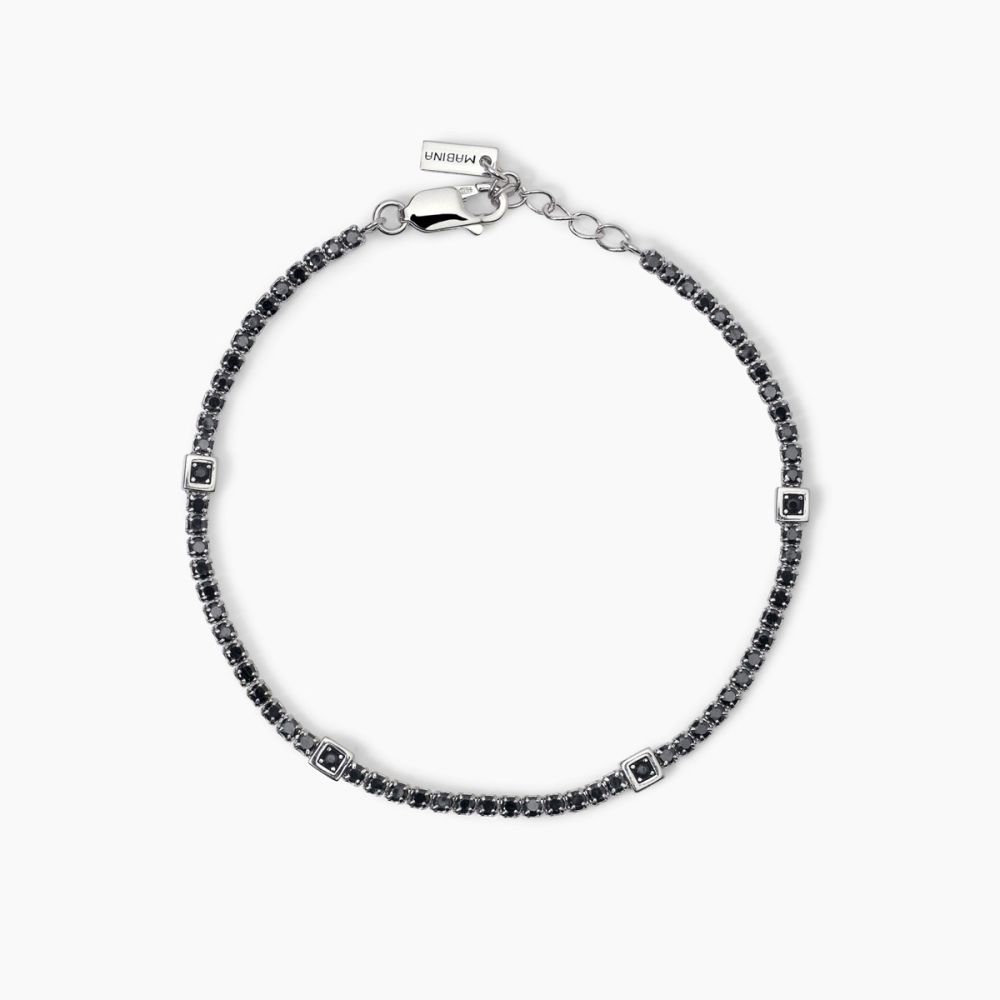 Mabina Tennis Argento Zirconi Neri e Inserti
