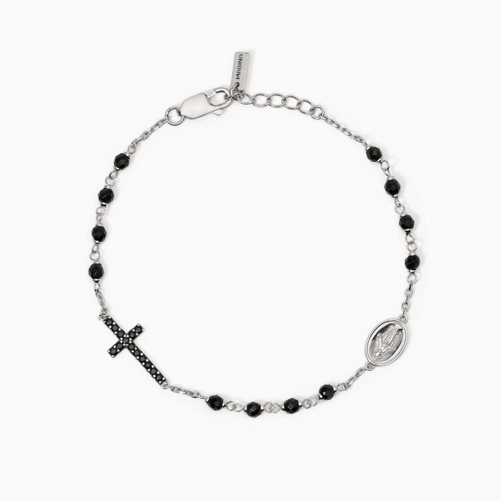 Mabina Bracciale Rosario Argento Grani Neri