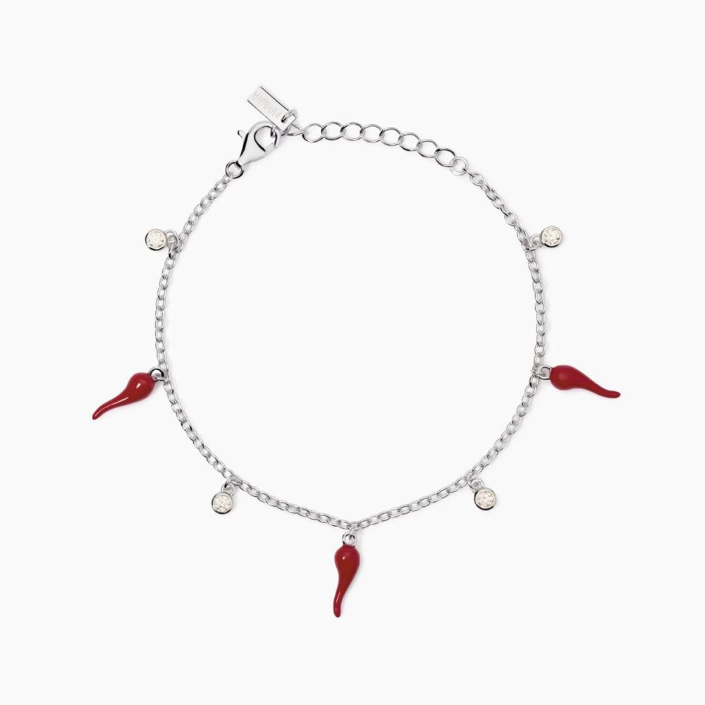 Mabina Bracciale Argento Cornetti Rossi e Zirconi