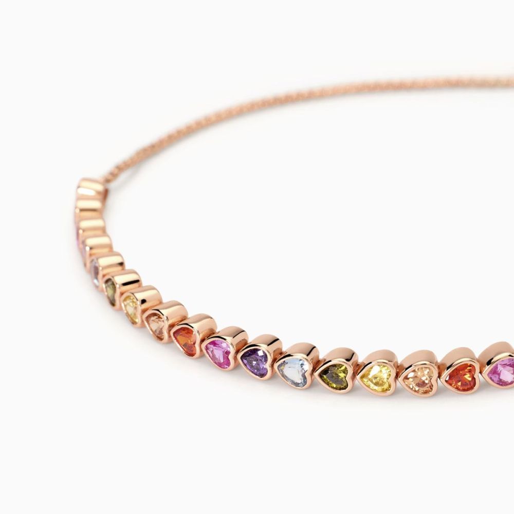 Mabina Tennis Argento Rosè Zirconi Cuore Multicolor