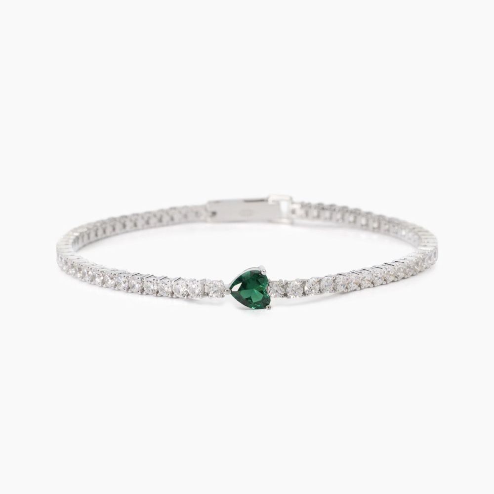 Mabina Tennis Argento Zirconi Bianchi Cuore Verde