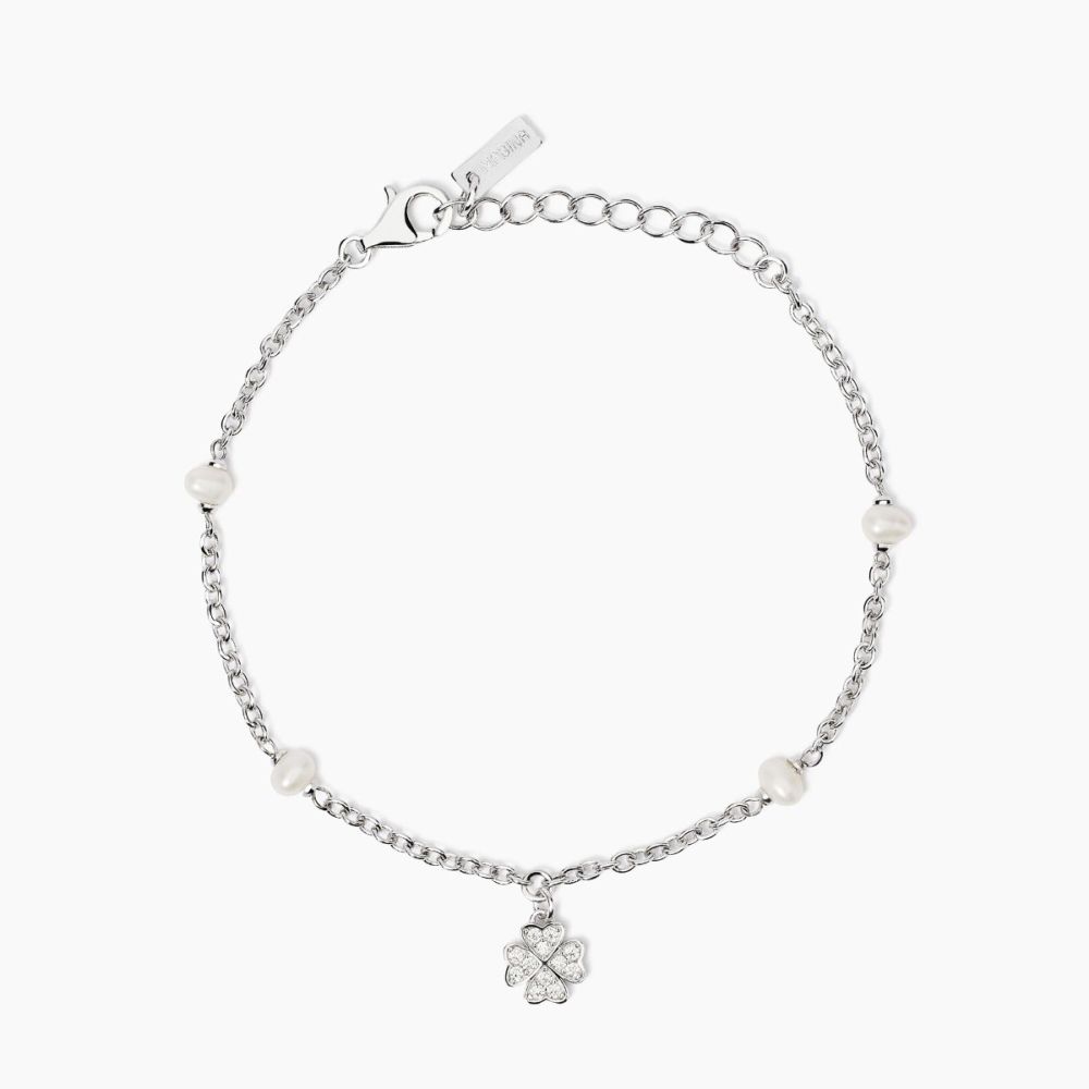Mabina Bracciale Argento Quadrifoglio e Perle