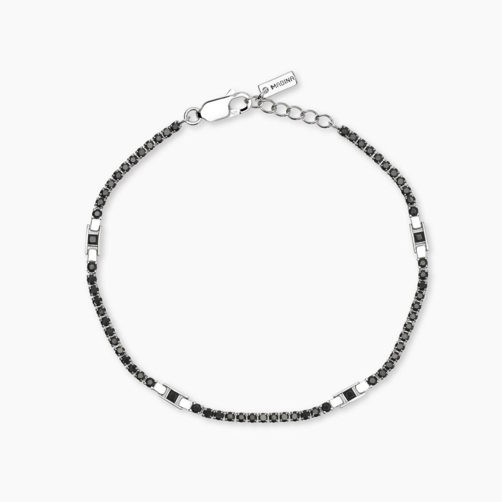 Mabina Tennis Argento Zirconi Quadrati Neri