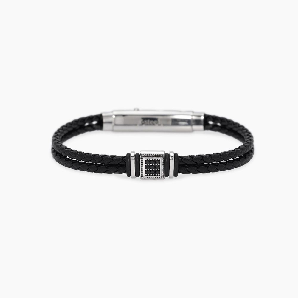 Mabina Bracciale Pelle Argento e Zirconi Neri