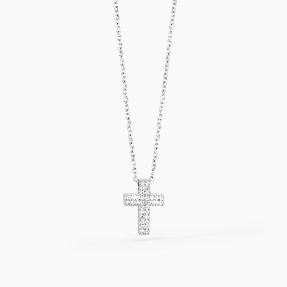 Mabina Collana Argento Croce Zirconi Bianchi