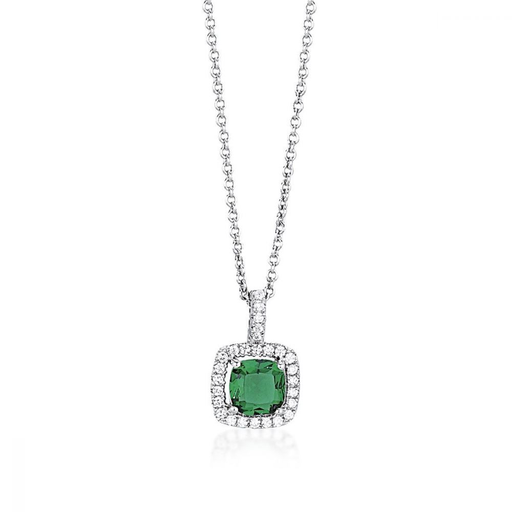 Mabina Collana Donna Argento Con Smeraldo Quadrato