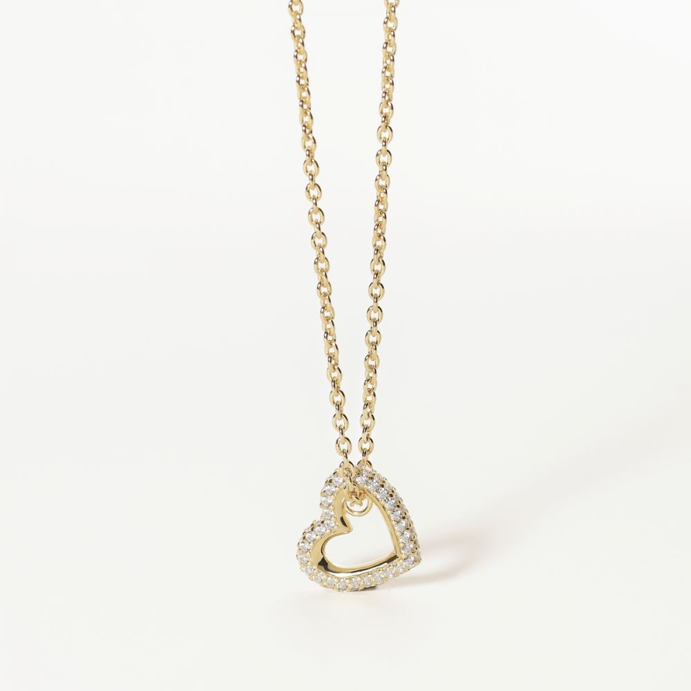 Mabina Girocollo Donna Argento Gold Cuore Con Zirconi Bianchi