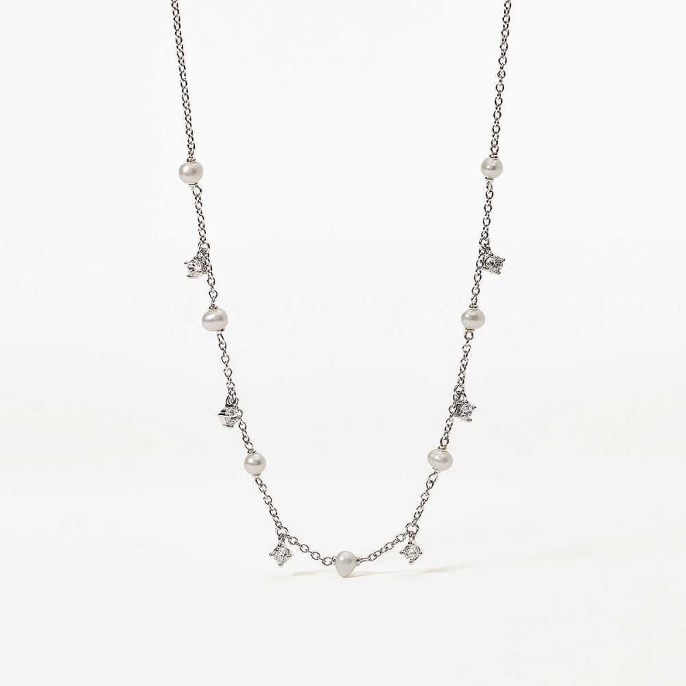Mabina Girocollo Argento Perle e Zirconi Bianchi 3 mm