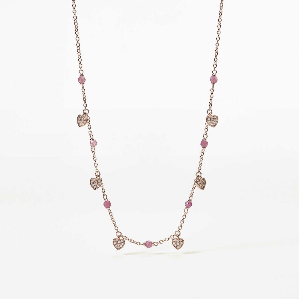 Mabina Girocollo Argento Rosè Cuori e Pietre Rosa