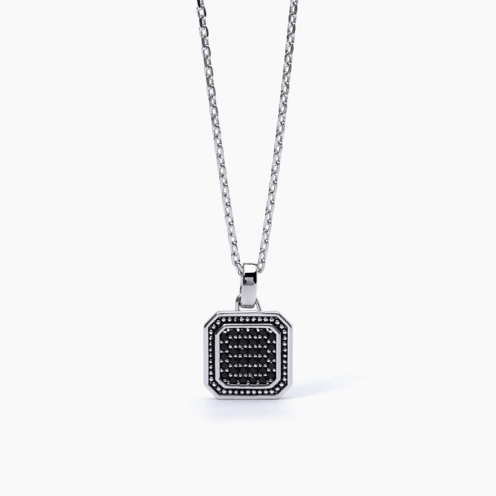 Mabina Collana Uomo Argento Pendente Ottagonale Zirconi Neri