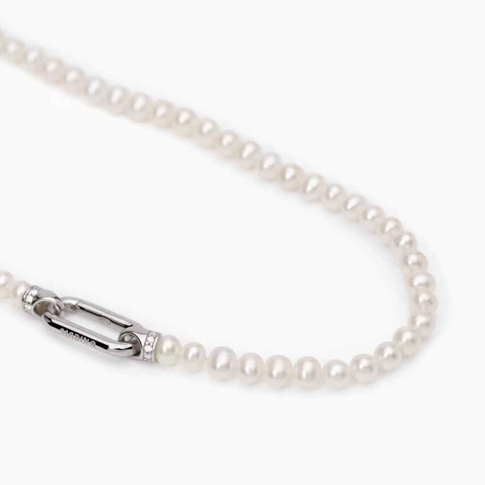 Mabina Collana Lunga Donna Argento Perle Chiusura Ovale