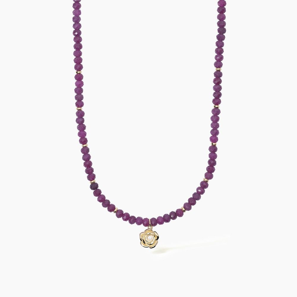 Mabina Collana Argento Gold Cristalli Rubino e Rosa con Zircone