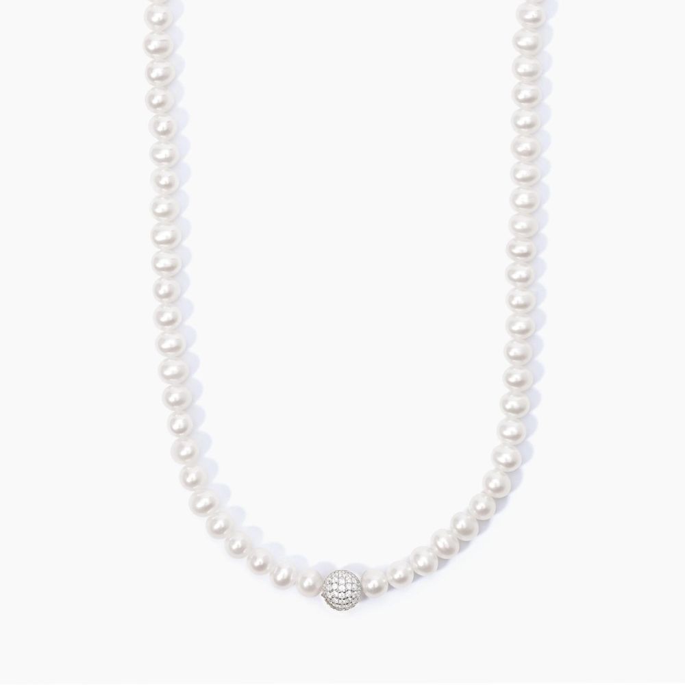 Mabina Collana Donna Argento Perle e Sfera Zirconata