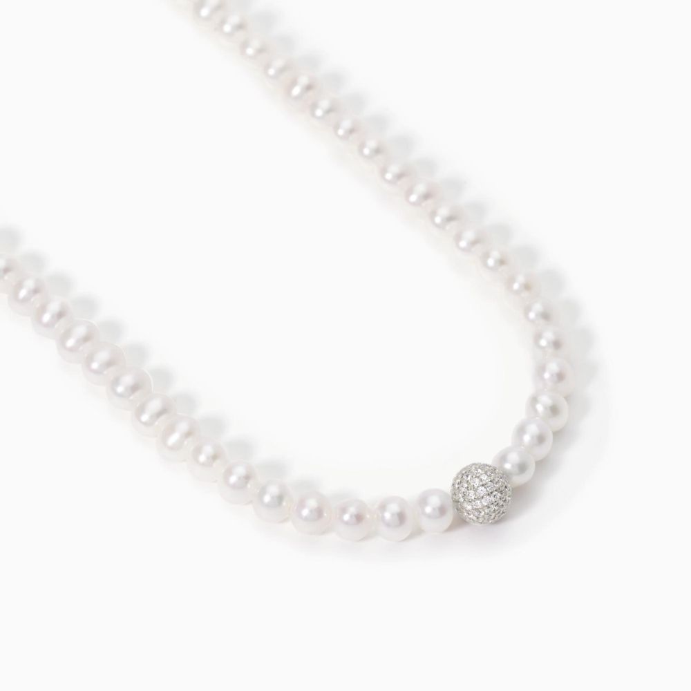 Mabina Collana Donna Argento Perle e Sfera Zirconata